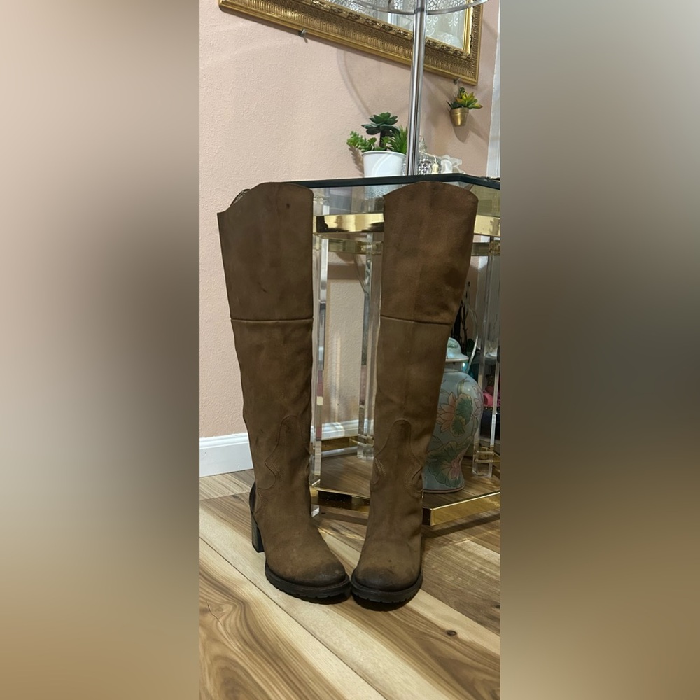 Freebird Fuego Brown Suede Leather OTK Heeled Boots Size 9